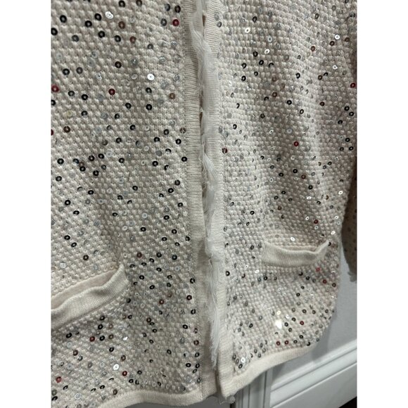 Nue Options Womens White Cotton Sequin Half Sleeve Cardigan Pockets SZ PS - Picture 4 of 9